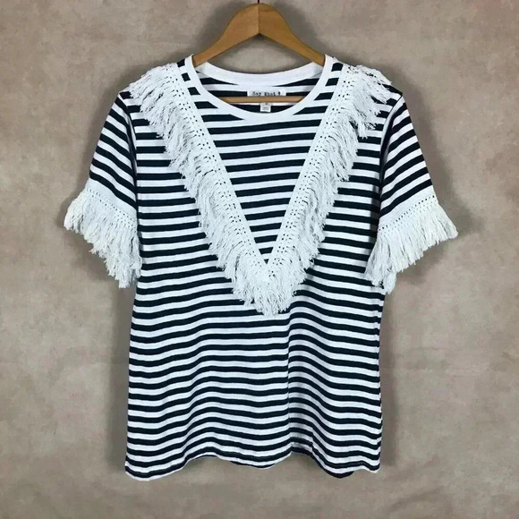 Say What? Tops - Say What Plus Size Cotton Fringe Striped T-Shirt NEW Size 1X